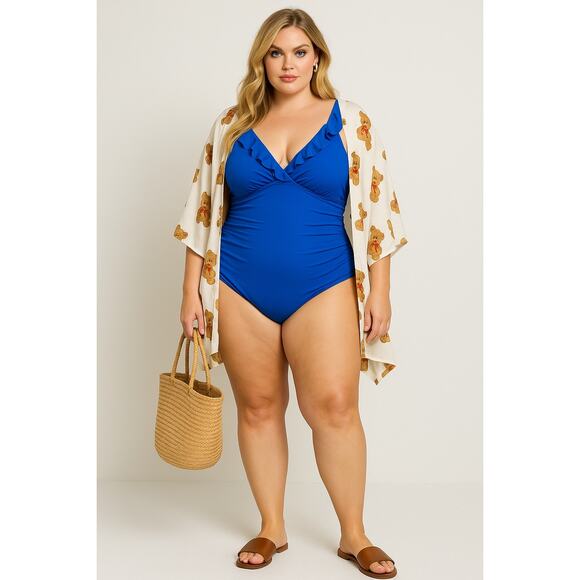 Ralph Lauren Royal Blue Ruffle OnePiece Swimsuit Size 16 Tummy Control Underwire - Picture 1 of 6